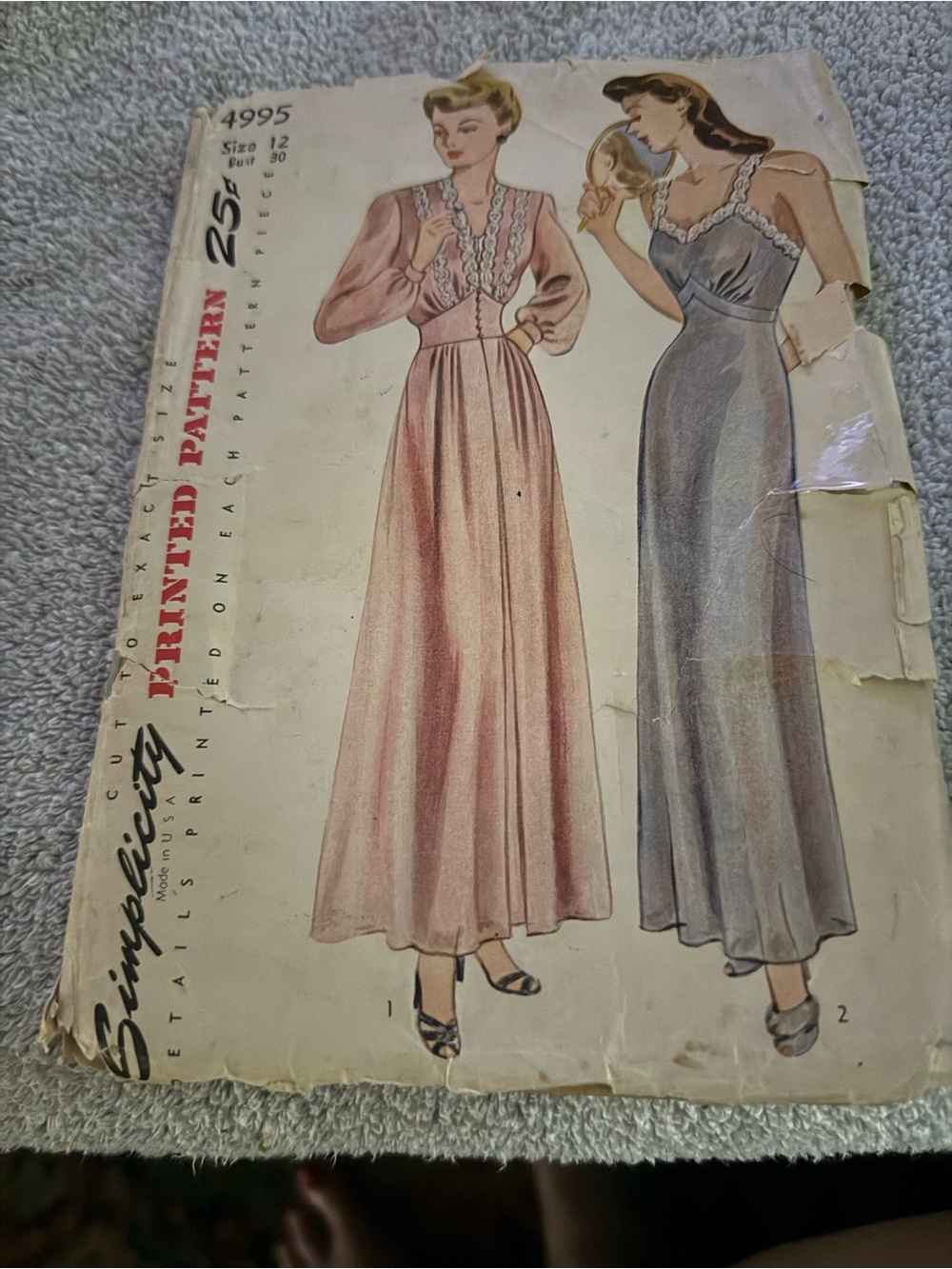 Vintage 1944 Simplicity 4995 Pattern Negligee & Nightgown